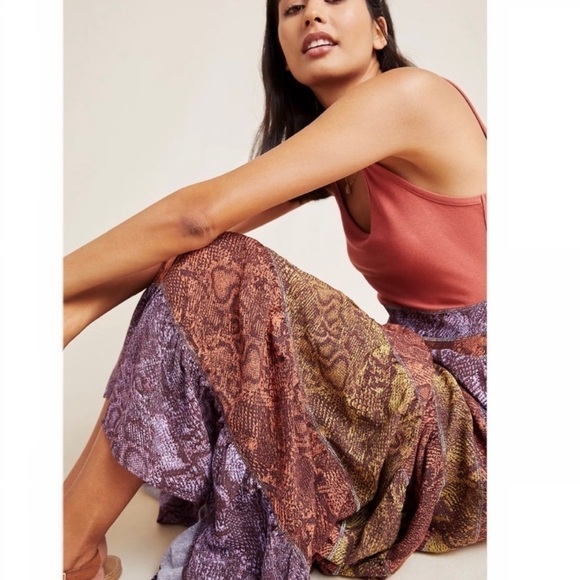 Anthropologie Colima Boho Tiered Snake Print Maxi Dress Size M Petite - Picture 2 of 8